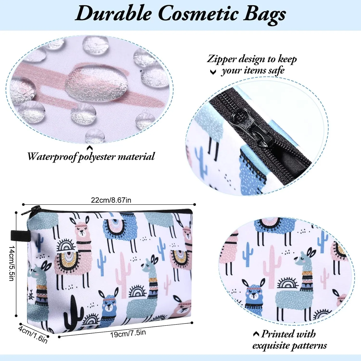 Sanwuta 12 Pieces Cosmetic Bags Makeup Bags Printed Roomy Toiletry Bag Waterproof Beauty Bag Organizer Pouches with Zipper Makeup Accessories for Women(Alpaca Style)