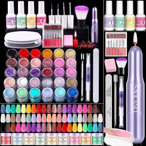 SAVILAND Dip Powder Nail Kit with Drill: Starter Set 30 Colors Summer Spring Keratin Dip Nails Powder with Essential Liquid Set Activator Base Top Coat Cuticle Oil for DIY Manicure Nail Art