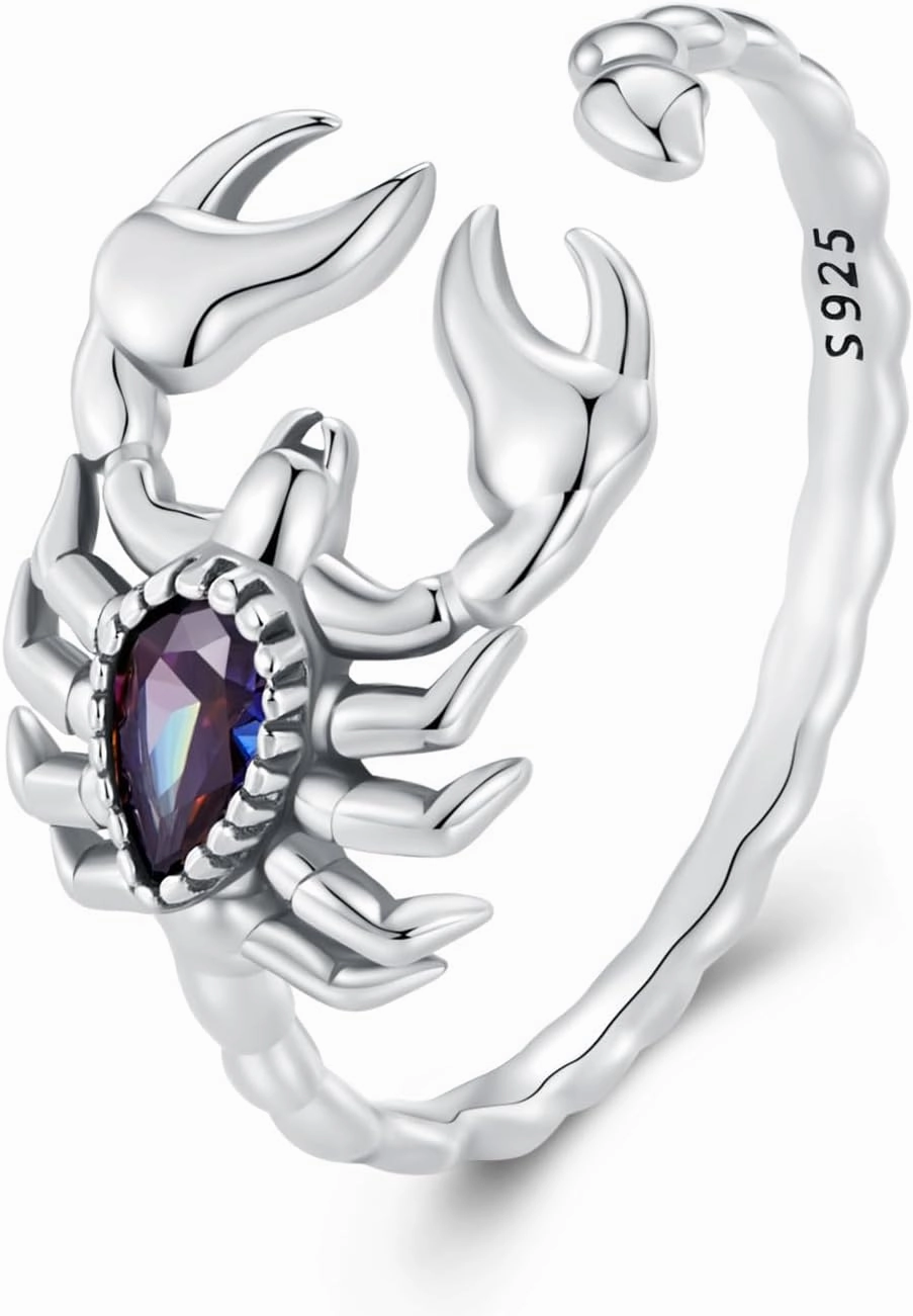 Scorpion Sterling Silver Stackable Personality Rings for Women & Men - Retro Christian Dainty Open Rings for Birthday, Halloween, Christmas & Religious Occasions
