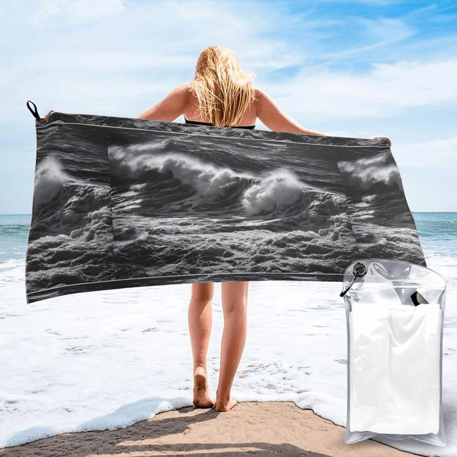 Sea Print Premium Compact Microfiber Travel Towel-Featherlight & Quick Dry,Sand-Resistant Beach Towel for Swimming,Camping,Vacation Essentials with Carry Pouch