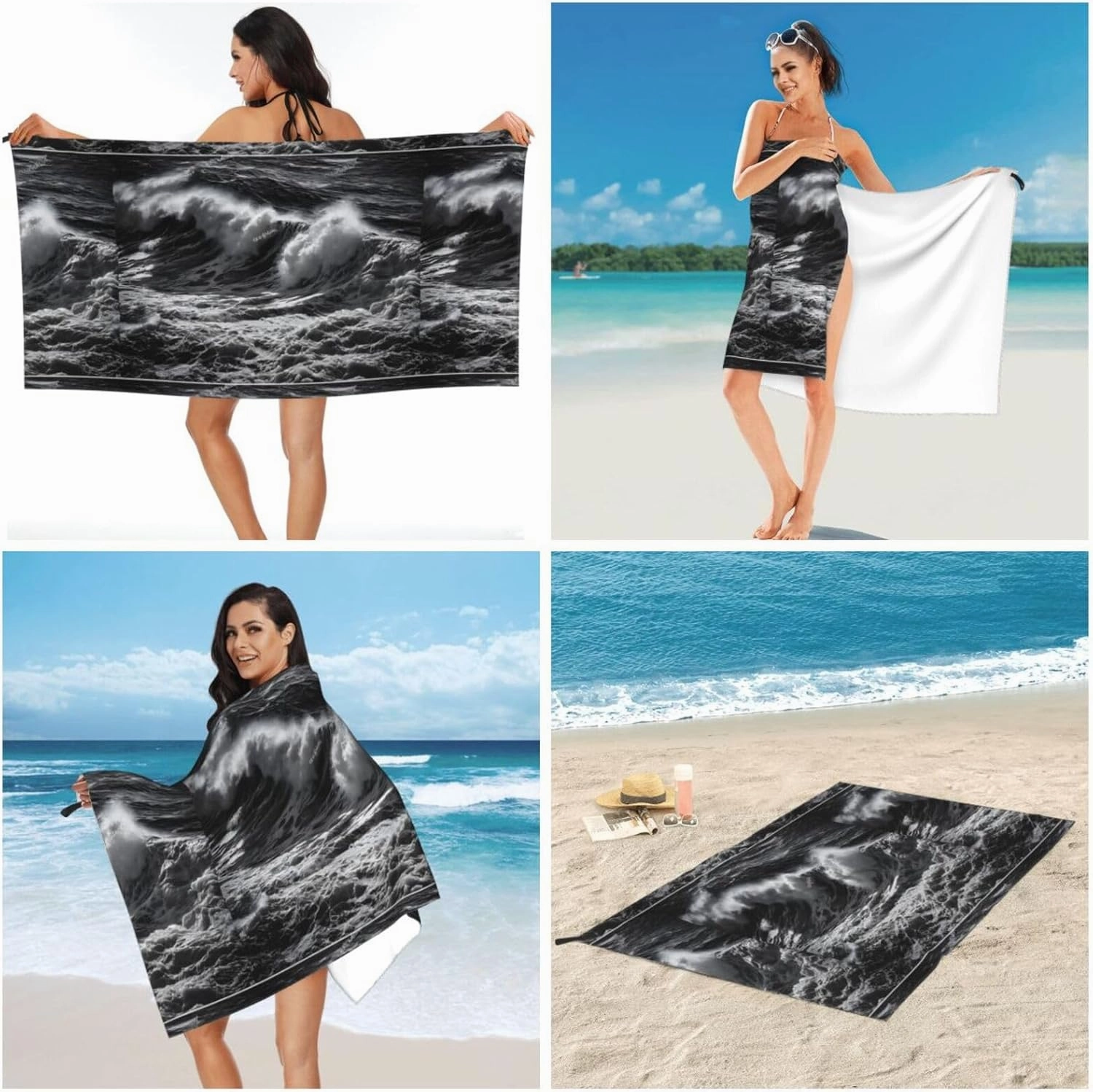 Sea Print Premium Compact Microfiber Travel Towel-Featherlight & Quick Dry,Sand-Resistant Beach Towel for Swimming,Camping,Vacation Essentials with Carry Pouch