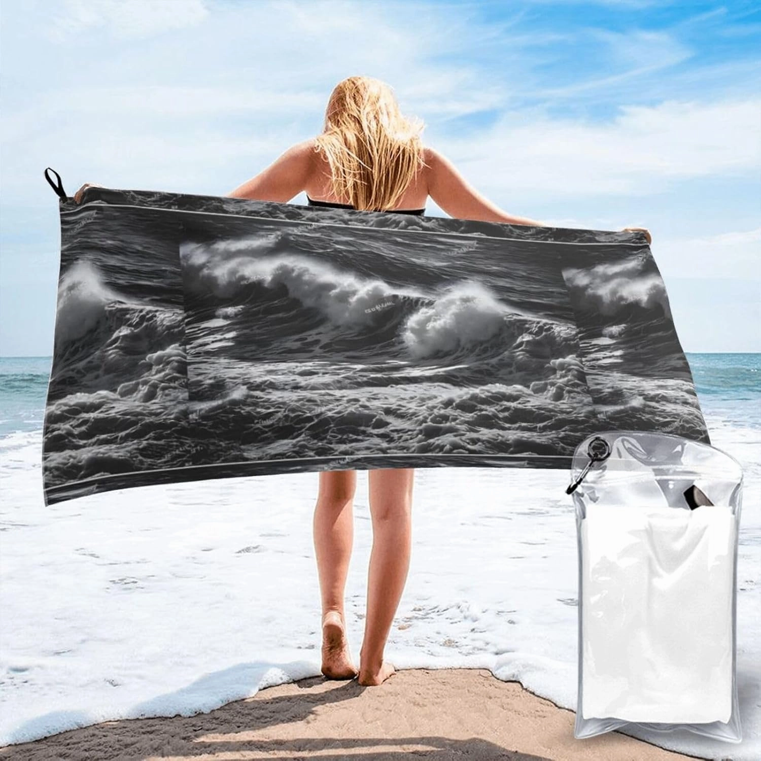 Sea Print Premium Compact Microfiber Travel Towel-Featherlight & Quick Dry,Sand-Resistant Beach Towel for Swimming,Camping,Vacation Essentials with Carry Pouch