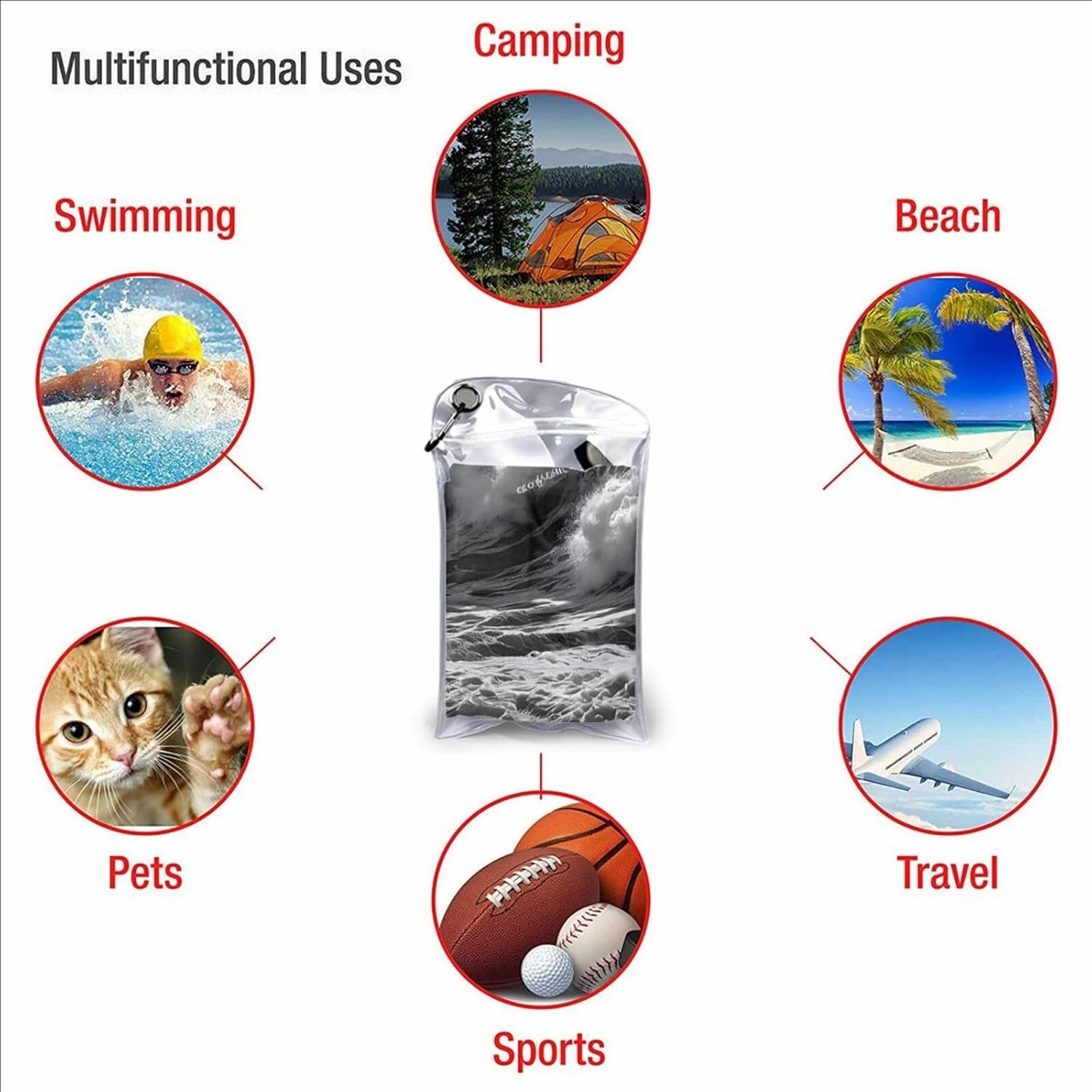 Sea Print Premium Compact Microfiber Travel Towel-Featherlight & Quick Dry,Sand-Resistant Beach Towel for Swimming,Camping,Vacation Essentials with Carry Pouch
