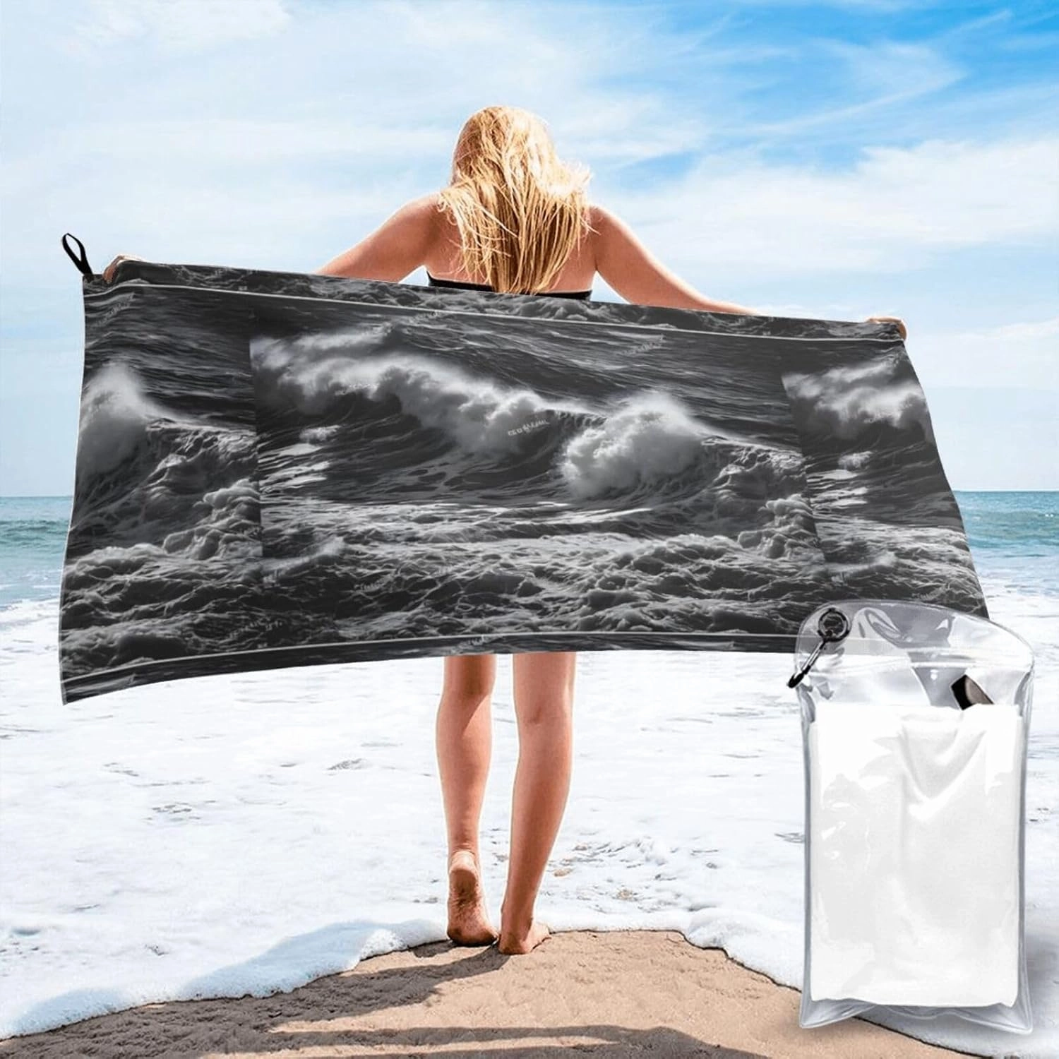 Sea Print Premium Compact Microfiber Travel Towel-Featherlight & Quick Dry,Sand-Resistant Beach Towel for Swimming,Camping,Vacation Essentials with Carry Pouch