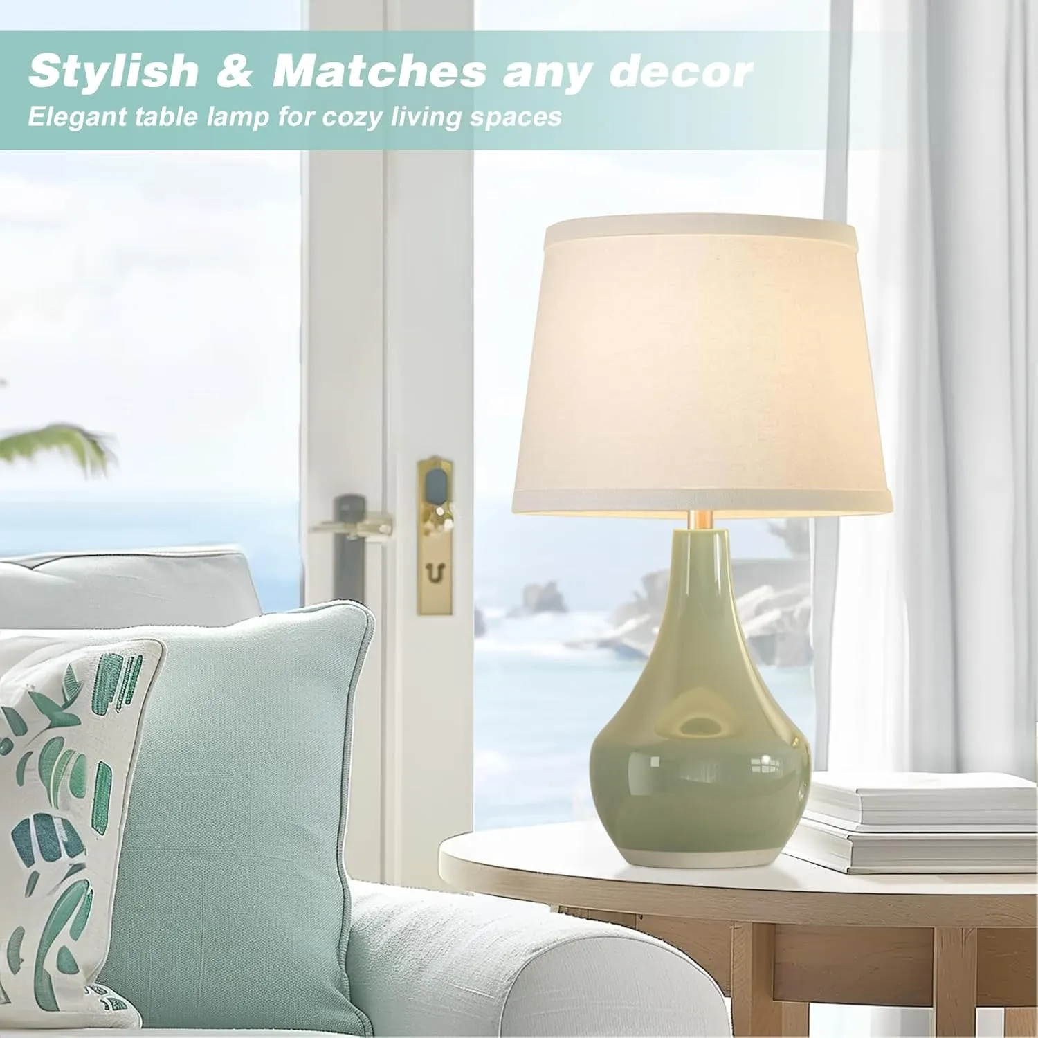 Seealle Modern Green Table Lamps Set of 2 - Bedside Lamps for Night Stands, 19.4" Bedroom Lamp for Living Room Sage Green Lamps with Rocker Swtich