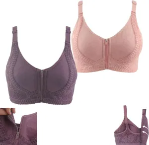 Senorita Zip up Bra, Front Zip Powerful Support Comfy Bra, Wireless Large Size Comfy & Feminine