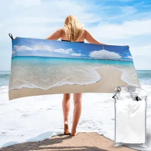 Serene Coastal Premium Compact Microfiber Travel Towel-Featherlight & Quick Dry,Sand-Resistant Beach Towel for Swimming,Camping,Vacation Essentials with Carry Pouch