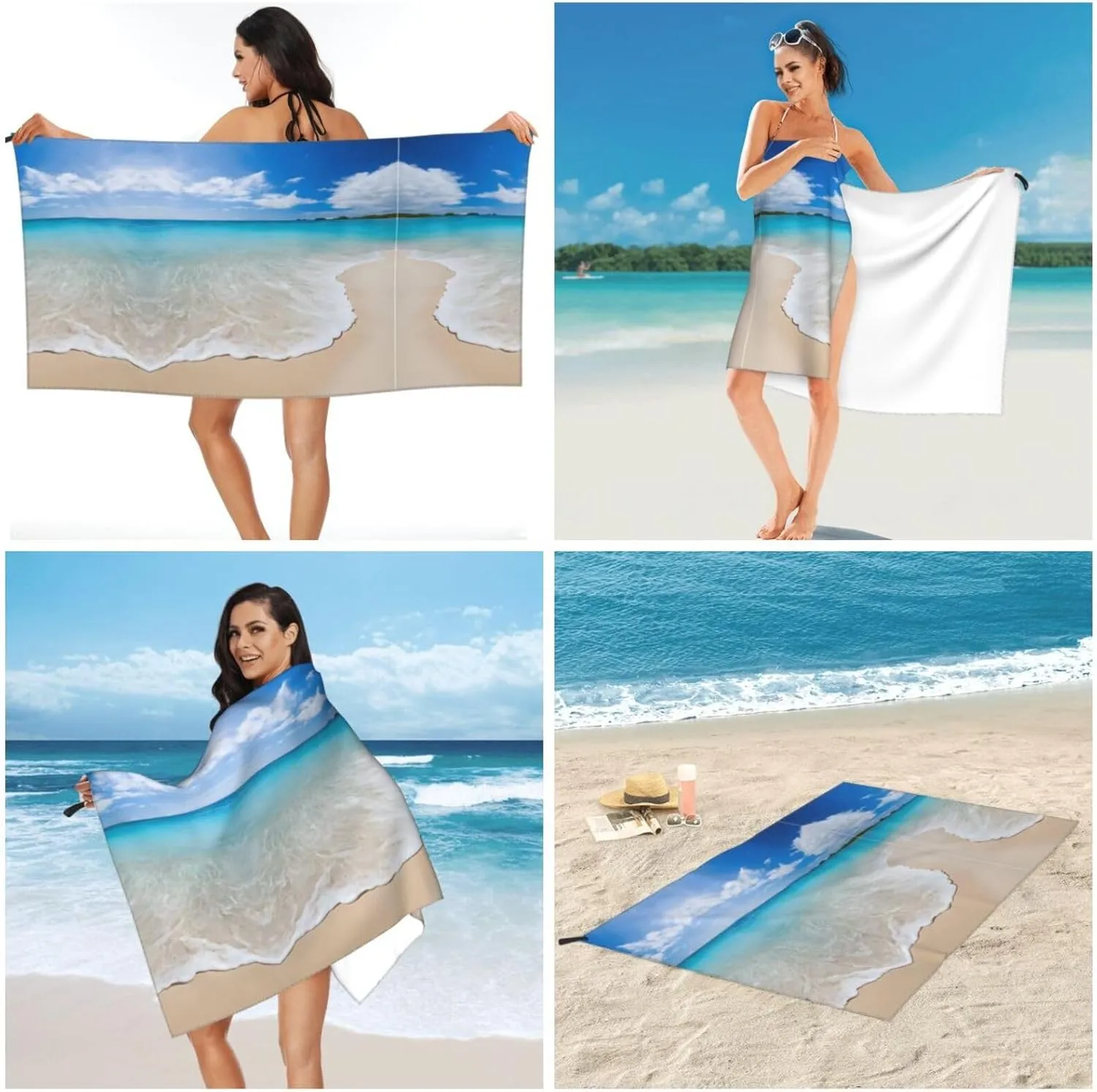 Serene Coastal Premium Compact Microfiber Travel Towel-Featherlight & Quick Dry,Sand-Resistant Beach Towel for Swimming,Camping,Vacation Essentials with Carry Pouch