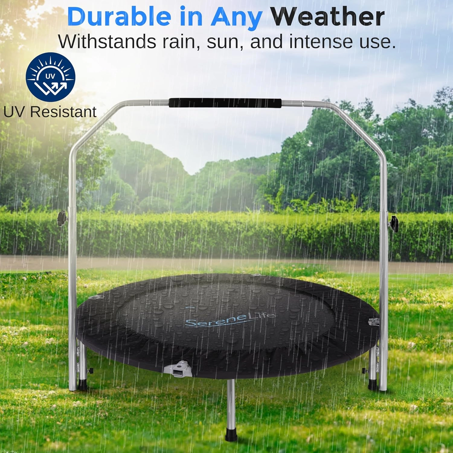 SereneLife 36/40" Foldable Mini Trampoline - Compact Fitness Trampoline for Kids Adults, Exercise Rebounder with Foam Handle, Indoor/Garden Workout Equipment, Max Load 150/220 lbs