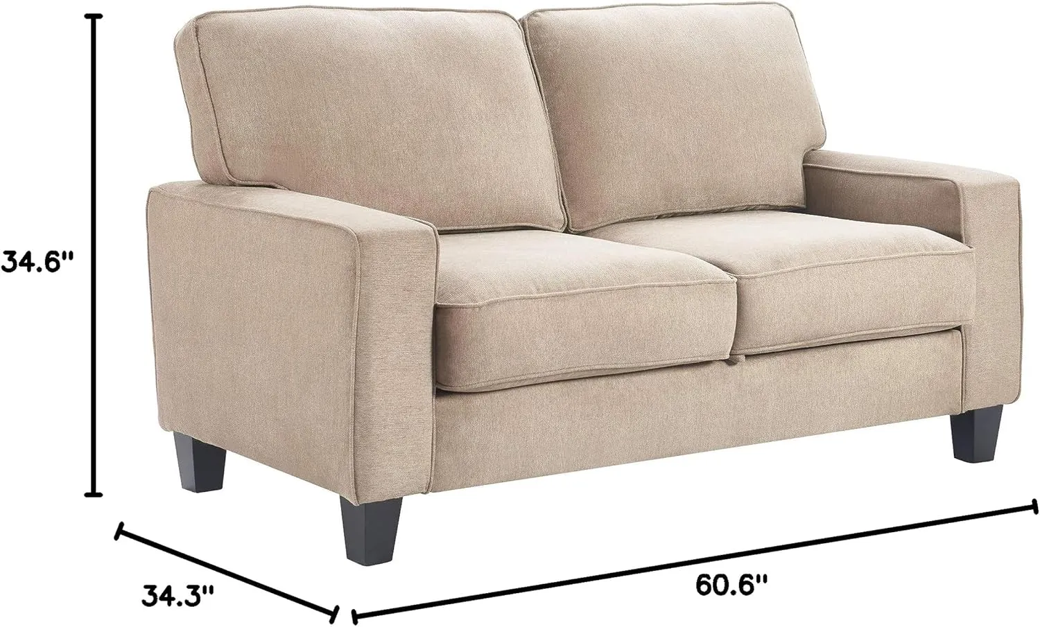 Serta Palisades Sofas with Storage Modern Design, Track Arms, Foam-Filled Cushions, Easy-to-Clean Fabric Upholstery, 61" Loveseat, Soft Beige