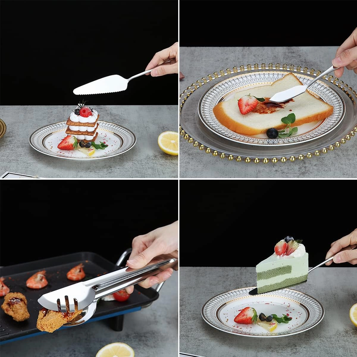 Serving Spoons, Kyraton Stainless Steel Serving Utensils Include 2 Serving Spoons, 2 Slotted Serving Spoons, 2 Serving Forks, 1 Cake Server, 1 Butter Knife Spreaders,2 Serving Tongs,Dishwasher Safe