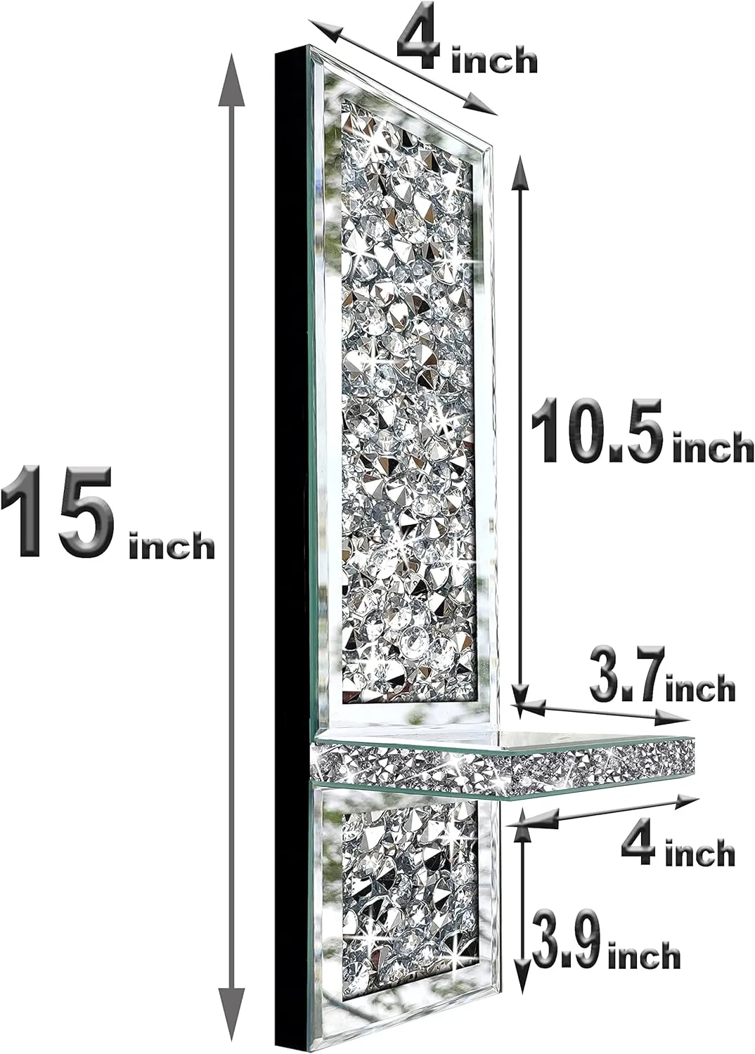 Set of 2 Crystal Crush Diamond Candle Sconces, Gorgeous Silver Mirrored Wall Sconce, Candle Holder Glass Wall Decorations for Home Décor, Living Room, Dining Room.