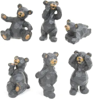 Set of 6 Black Bear Poses Resin Crafted Tabletop Figurines
