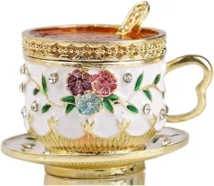 SEVENBEES Coffee Cup Figurine Collectibles Hinged Jewelry Box Trinket Boxes