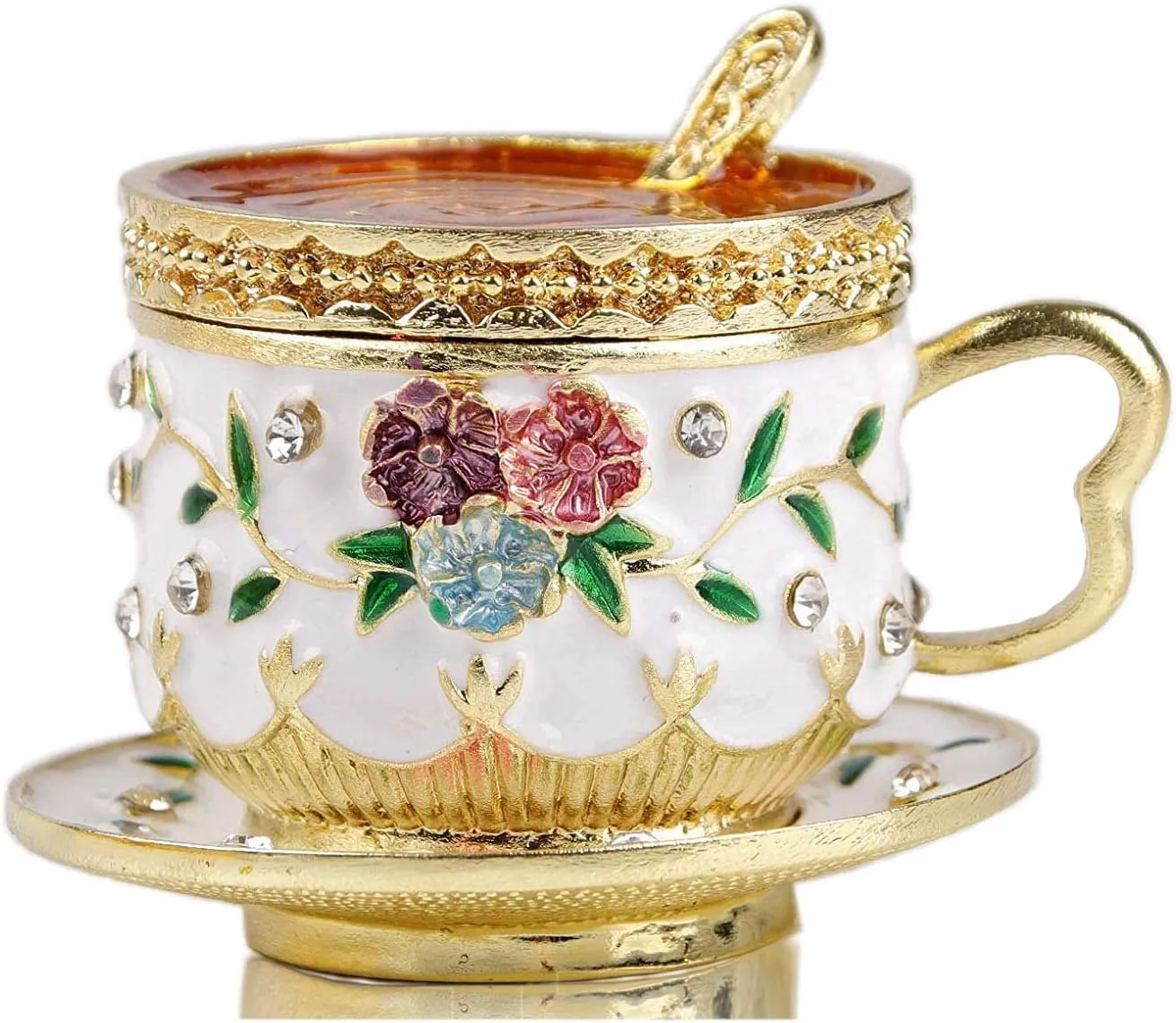 SEVENBEES Coffee Cup Figurine Collectibles Hinged Jewelry Box Trinket Boxes
