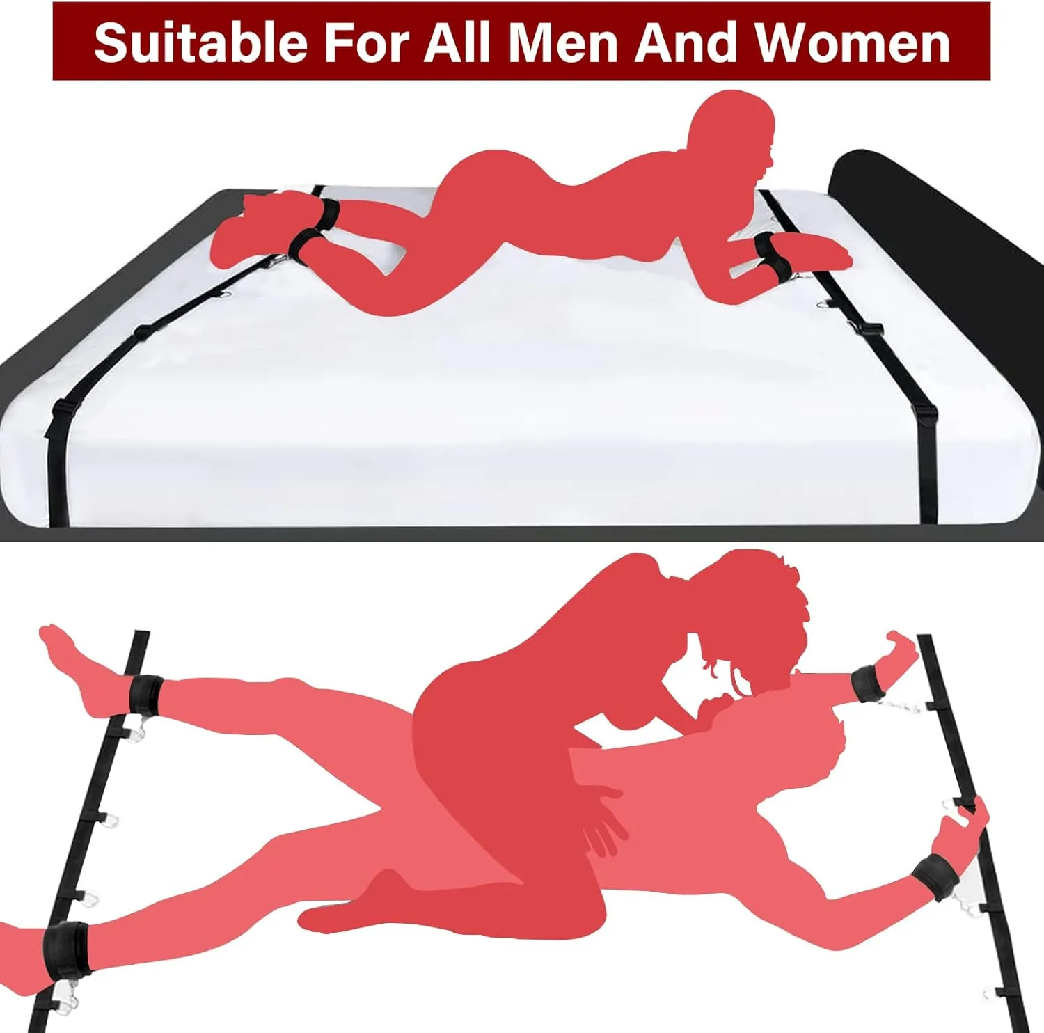 Sex Bondage BDSM Kit, Under King/Queen Bed Restraints Set with Adjustable Hand Cuffs Ankle Cuff, Sex Restraints Straps Adult Sex Toys Bondage Gear & Accessories for Couples Sex Play SM Games