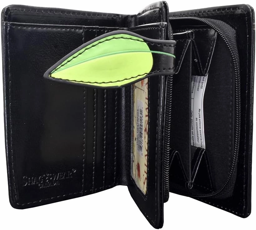 Shag Wear Women's PU Vegan Leather Colorful Slim Trendy Small Bifold Wallet with 4 Credit Card Slots, 1 Zippered Coin Pocket, and Clear ID Window (Bird, Black)