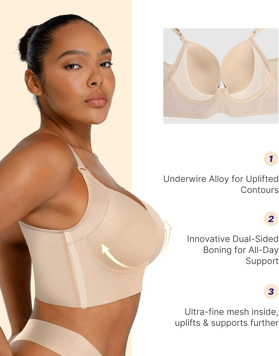 SHAPELLX Bras for Women Push Up Back Smoothing T-Shirt Everyday Underwire Lightly Lined Cups Up to H