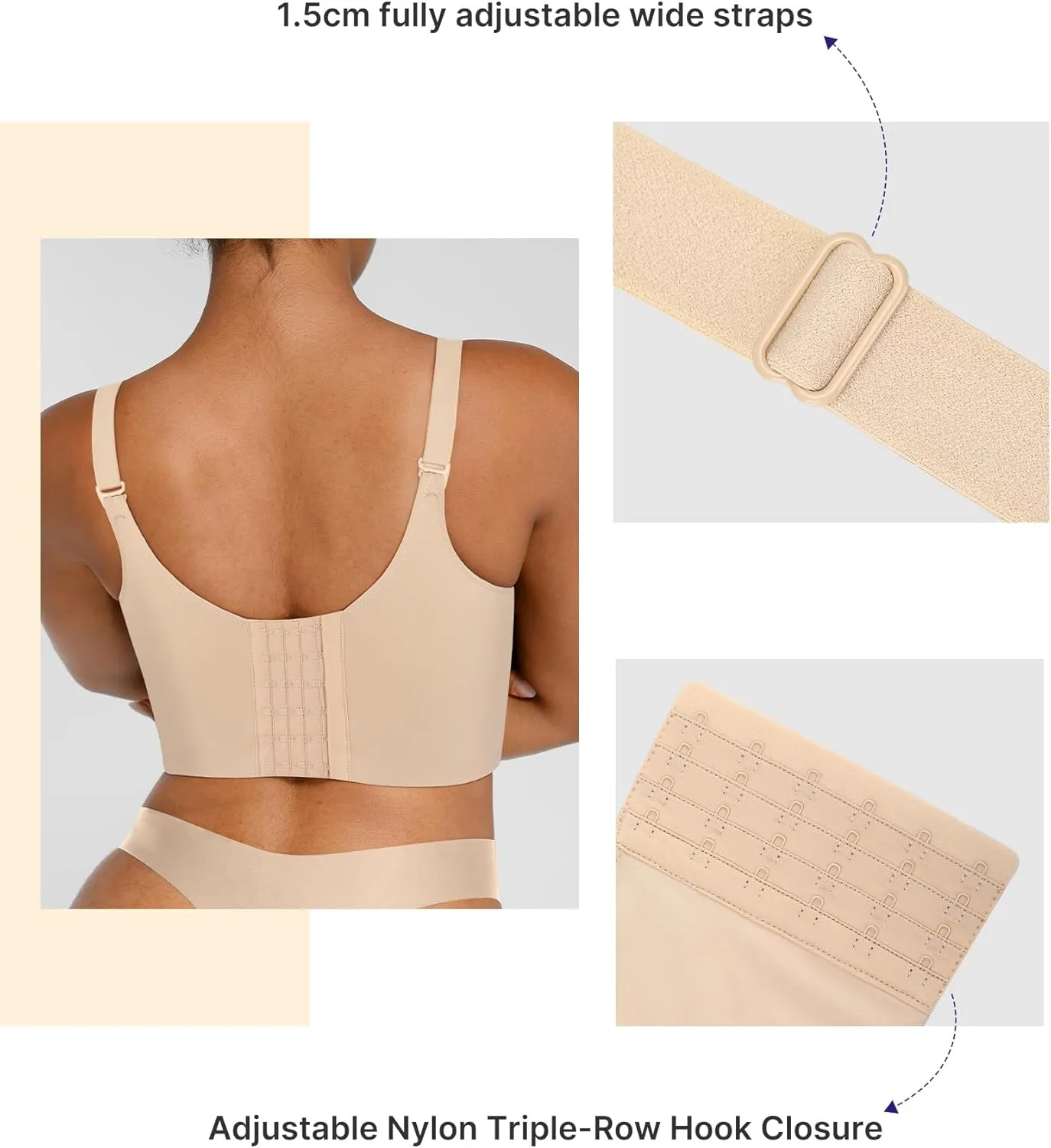 SHAPELLX Bras for Women Push Up Back Smoothing T-Shirt Everyday Underwire Lightly Lined Cups Up to H