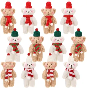 Shappy 12 Pcs Christmas Mini Stuffed Bears Bulk Small Stuffed Animals Keychain 6 Inch Plush Bear with Scarf Hat Tiny Doll for Birthday Christmas Party Decorations Craft(Cute)