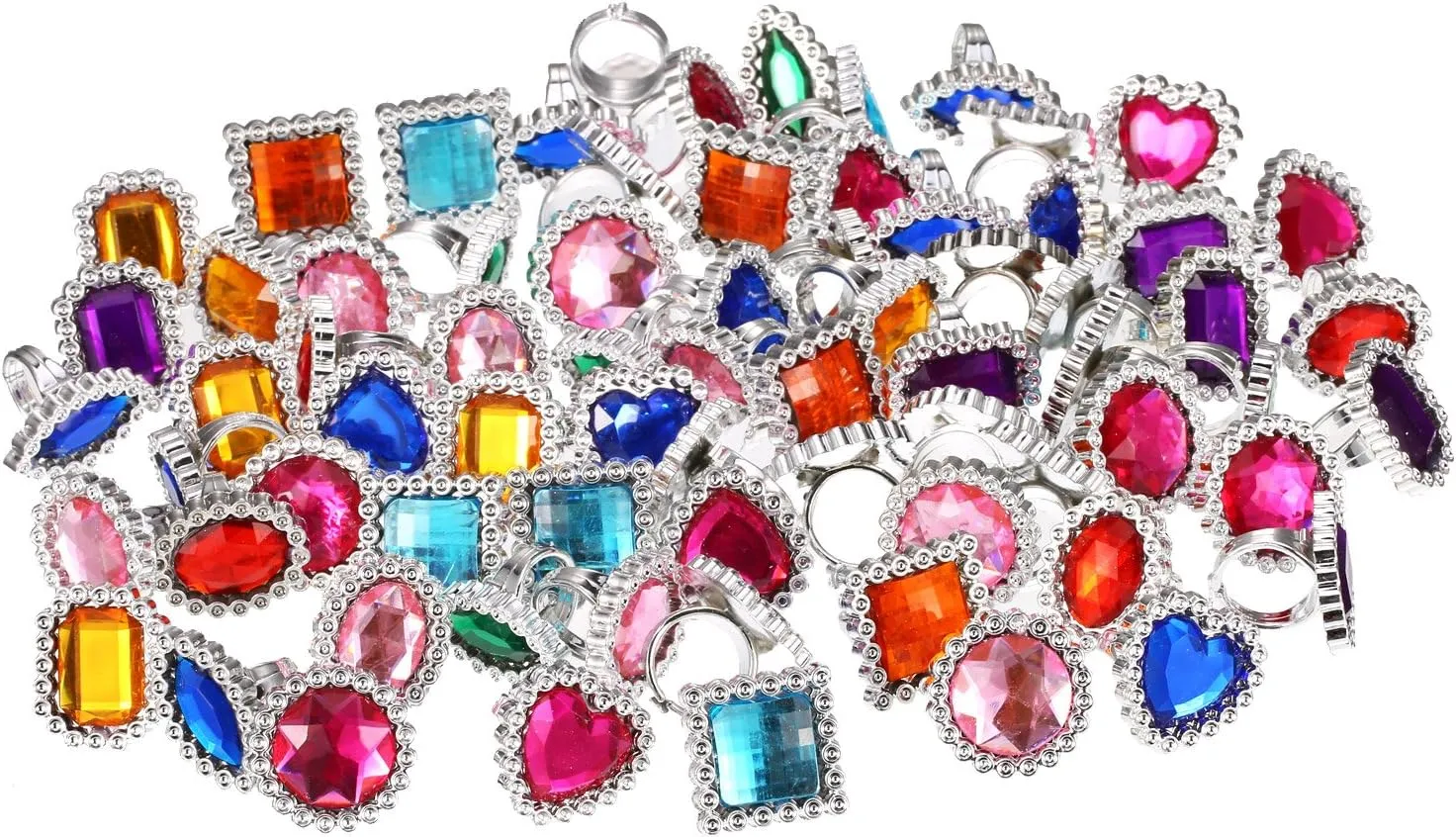 Shappy 72 Pcs Colorful Plastic Rings Adjustable Fake Princess Jewelry Rings for Bridal Shower Dress Party Accessories