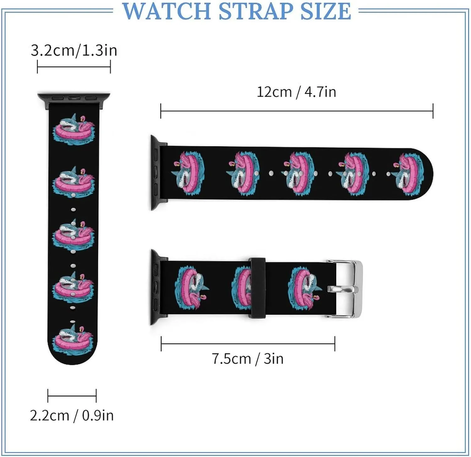 Shark Flamingo Swim Ring Adjustable Watch Band Compatible with IWatch Classic Soft Sports Watch Strap for Men Women