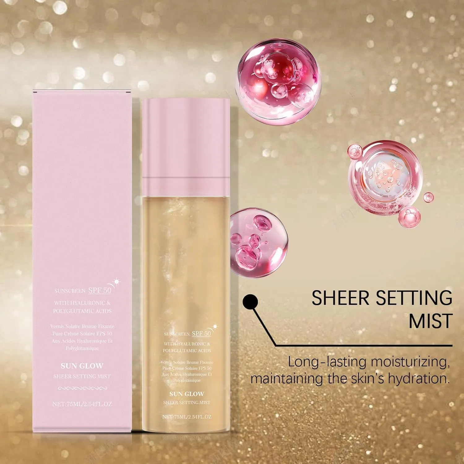 Sheer Setting Mist Sunscreen Spf 50, Set Makeup Moisturizing And Protective, Fast-Absorbing, Broad Spectrum Shimmering Body Oil Mist