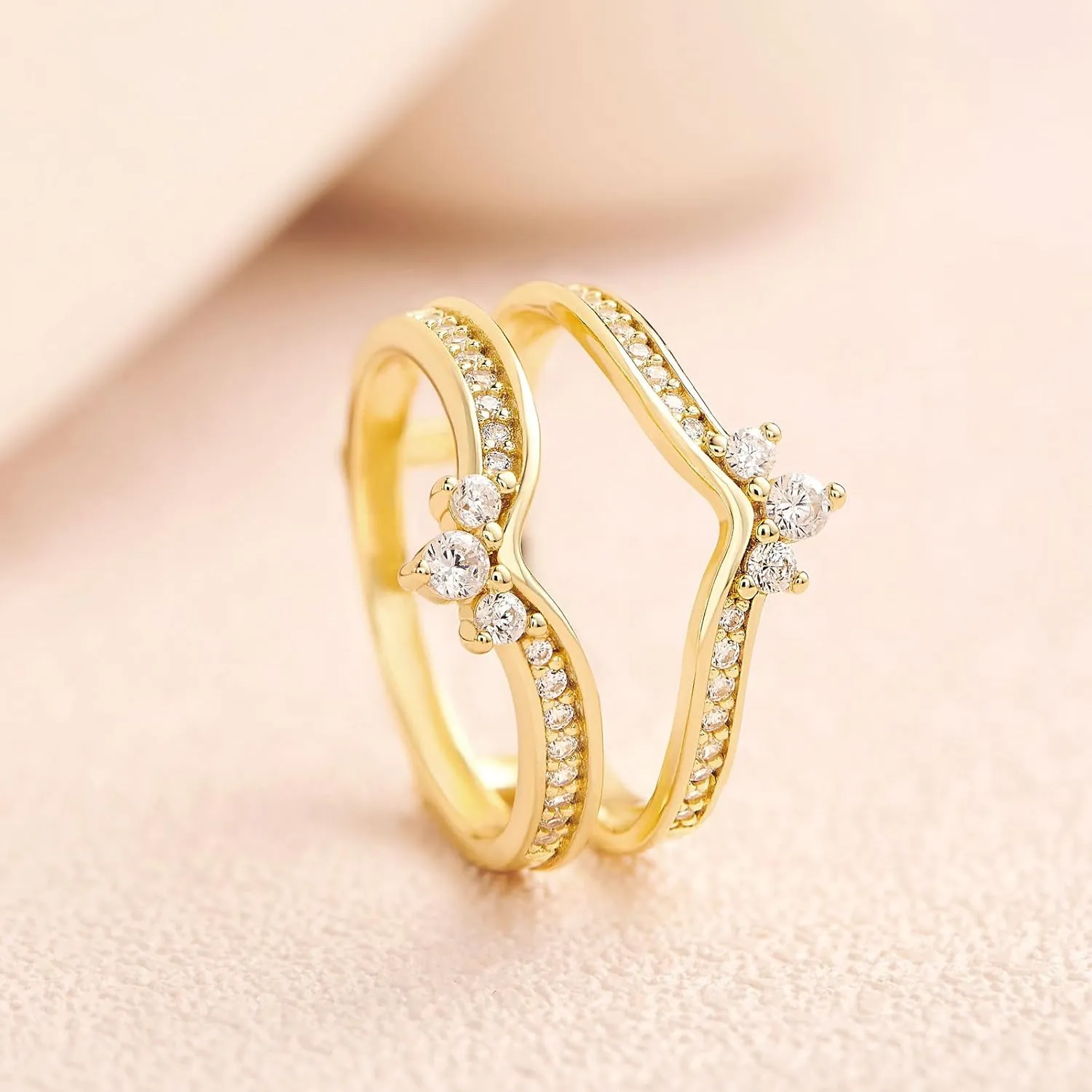 SHELOVES Crown Wedding Ring Guard Enhancers Round Cubic Zirconia 925 Sterling Silver Stack Wrap for Women 5-12