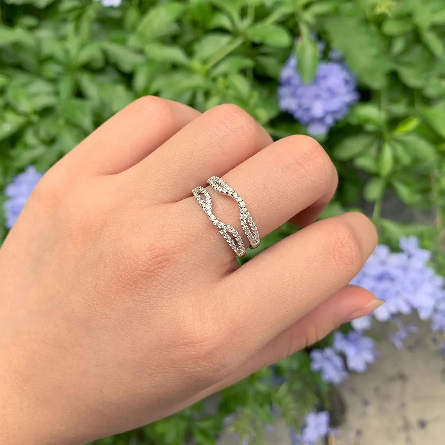 SHELOVES Womens 925 Sterling Silver Engagement Ring Enhancer Round White AAAAA CZ Infinity Wrap Guard Rings Sz 4-13