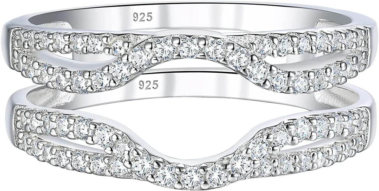 SHELOVES Womens 925 Sterling Silver Engagement Ring Enhancer Round White AAAAA CZ Infinity Wrap Guard Rings Sz 4-13