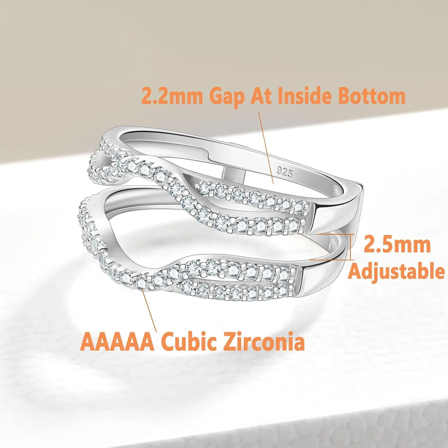 SHELOVES Womens 925 Sterling Silver Engagement Ring Enhancer Round White AAAAA CZ Infinity Wrap Guard Rings Sz 4-13