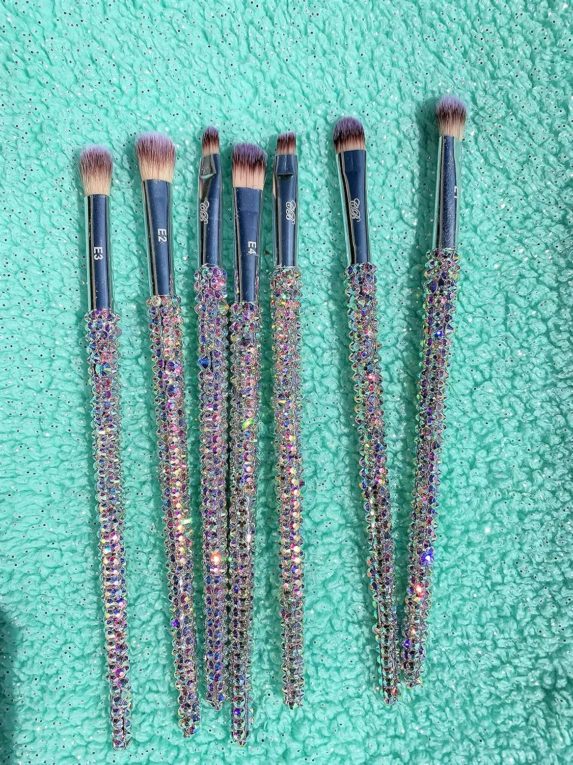 Shiny Sparkle Luxury Crystal Bling Out Rhinestone Makeup Brush Set (7 pc, Silver)