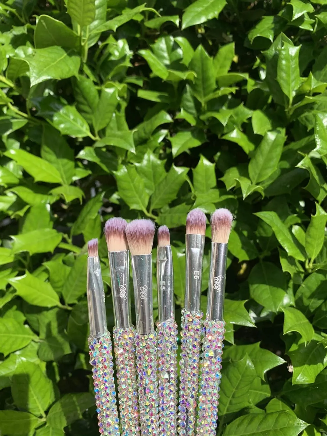 Shiny Sparkle Luxury Crystal Bling Out Rhinestone Makeup Brush Set (7 pc, Silver)