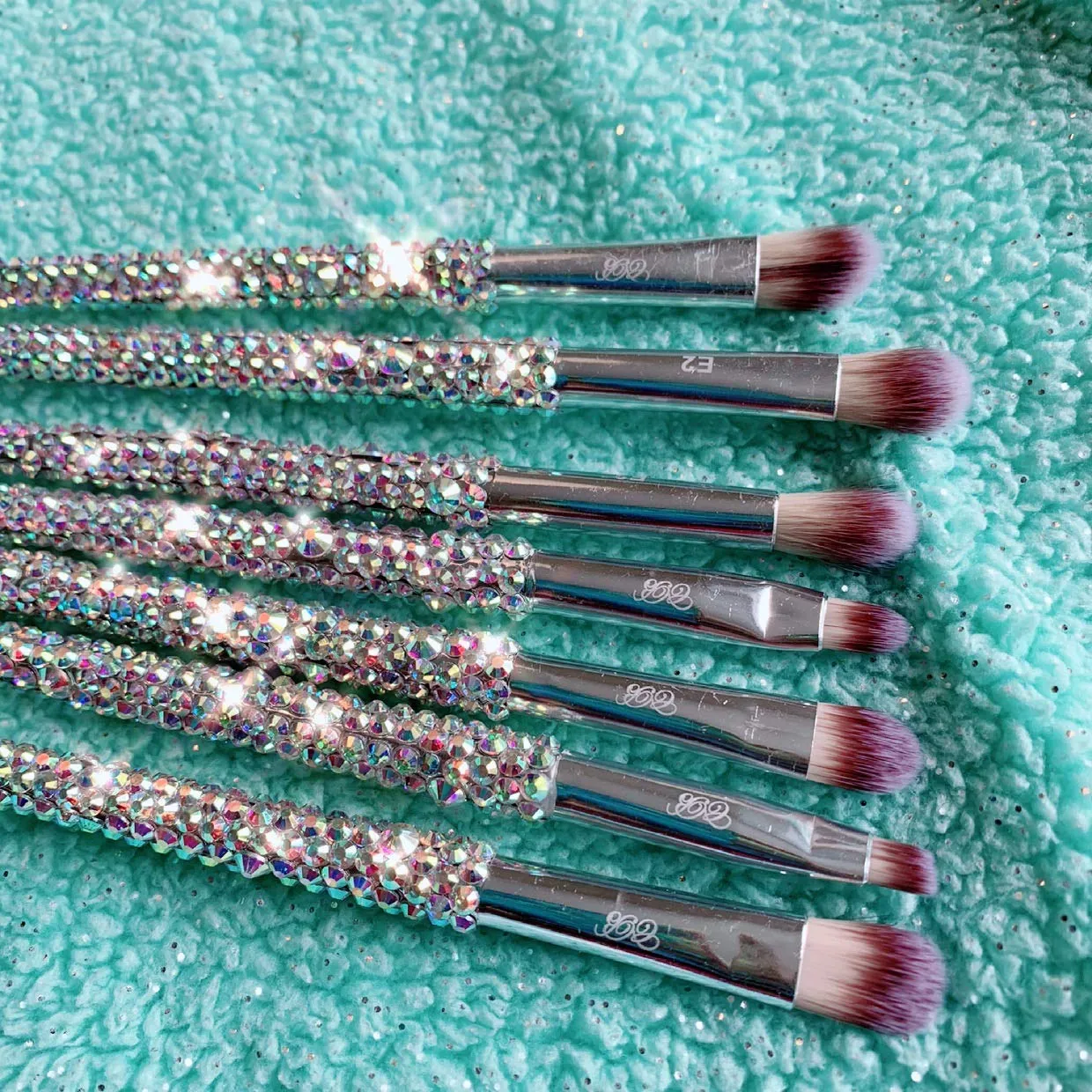Shiny Sparkle Luxury Crystal Bling Out Rhinestone Makeup Brush Set (7 pc, Silver)
