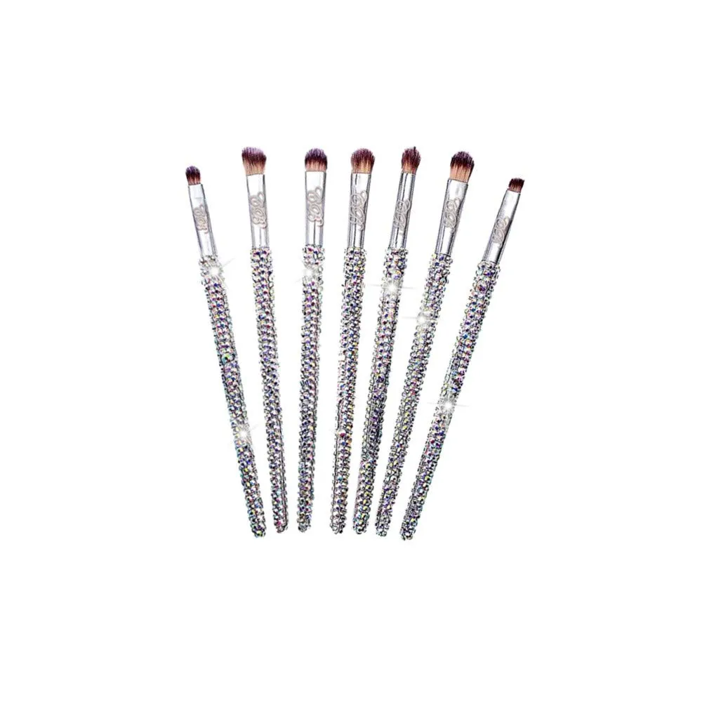 Shiny Sparkle Luxury Crystal Bling Out Rhinestone Makeup Brush Set (7 pc, Silver)