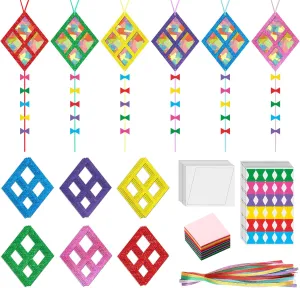 ShinyRelief 24 Sets Kites Craft DIY Kites Tissue Paper Craft Kits Summer Party Supplies DIY Hanging Ornaments Make Your Own Summer Beach Party Decoration for Classroom Outdoor Grassland Activities