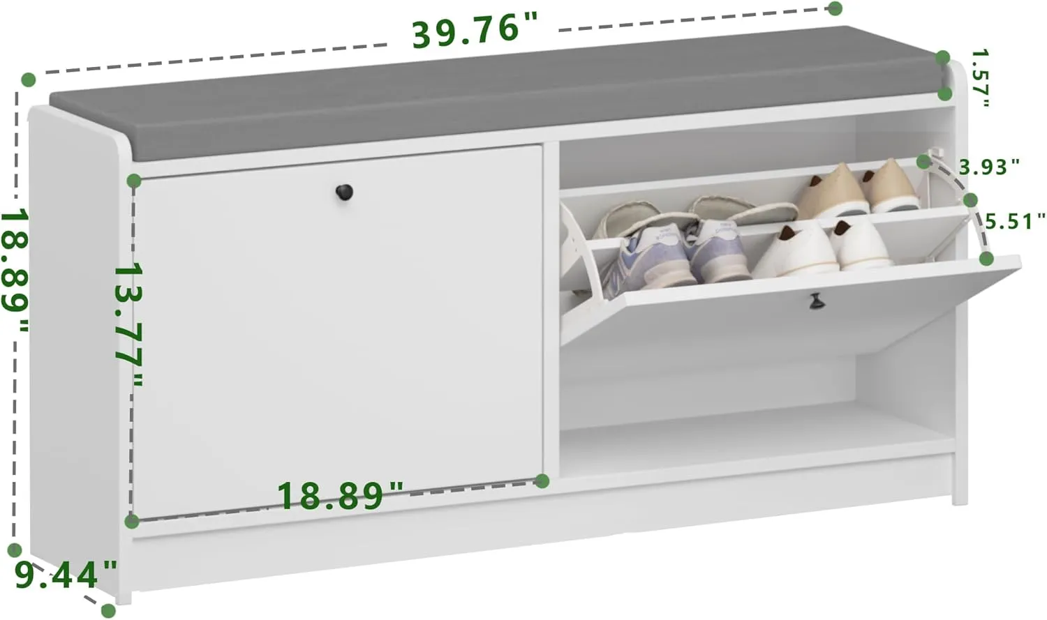 Shoe Bench Entryway with Storage, Shoe Rack Bench Cabinet with Cushion & 2 Barn Doors L 39 inches