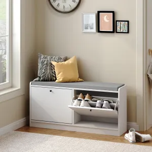 Shoe Bench Entryway with Storage, Shoe Rack Bench Cabinet with Cushion & 2 Barn Doors L 39 inches