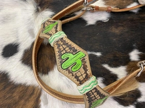 Showman Leather Bosal Headstall Set w/Painted Cactus Design