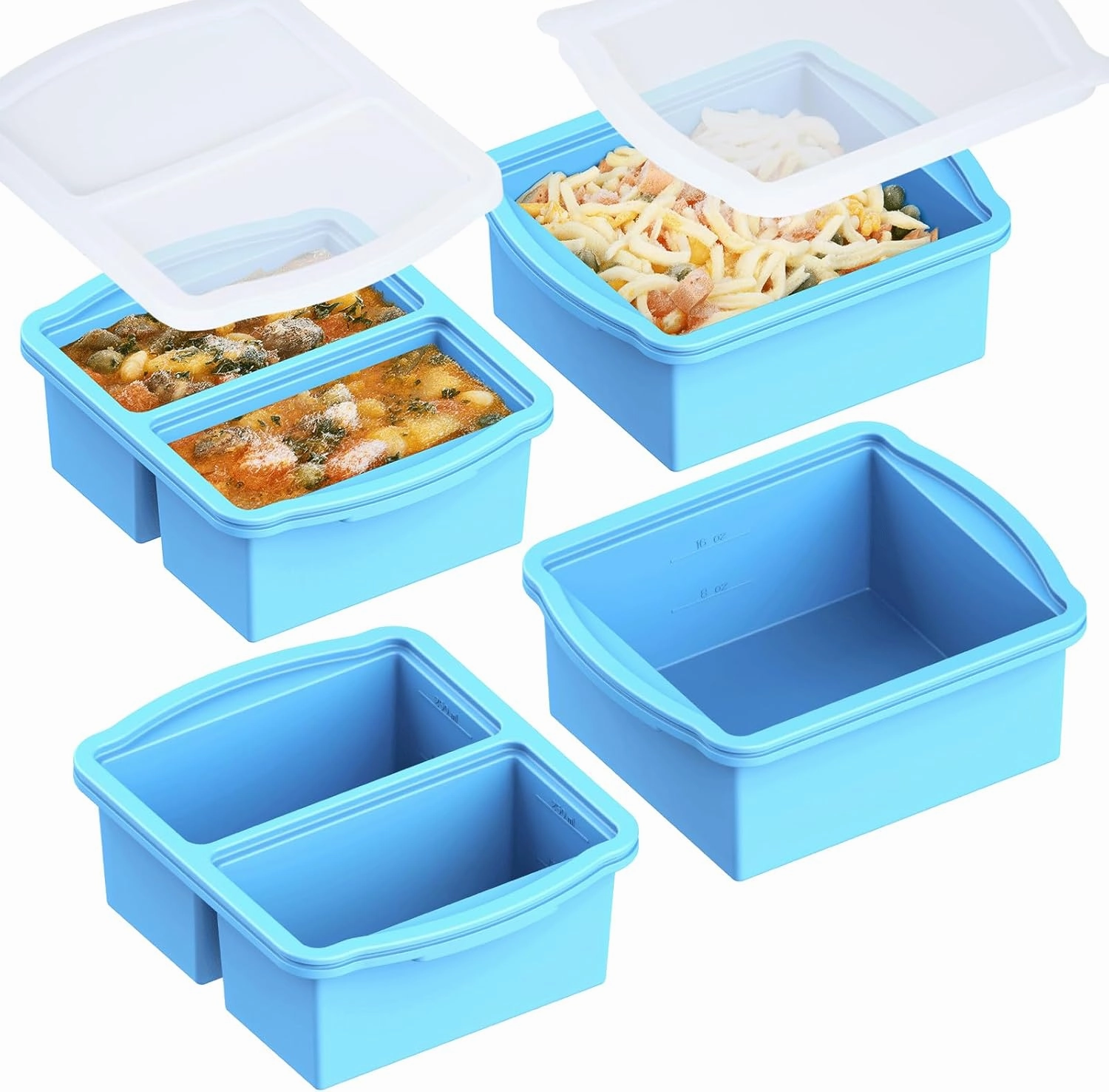 Silicone Freezer Trays with Lids, Set of 4 - with 1cup and 2 cup Silicone Freezer Molds for freezing soups, sauces and individual microwave safe