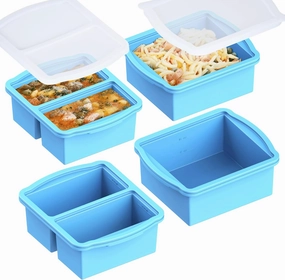 Silicone Freezer Trays with Lids, Set of 4 - with 1cup and 2 cup Silicone Freezer Molds for freezing soups, sauces and individual microwave safe