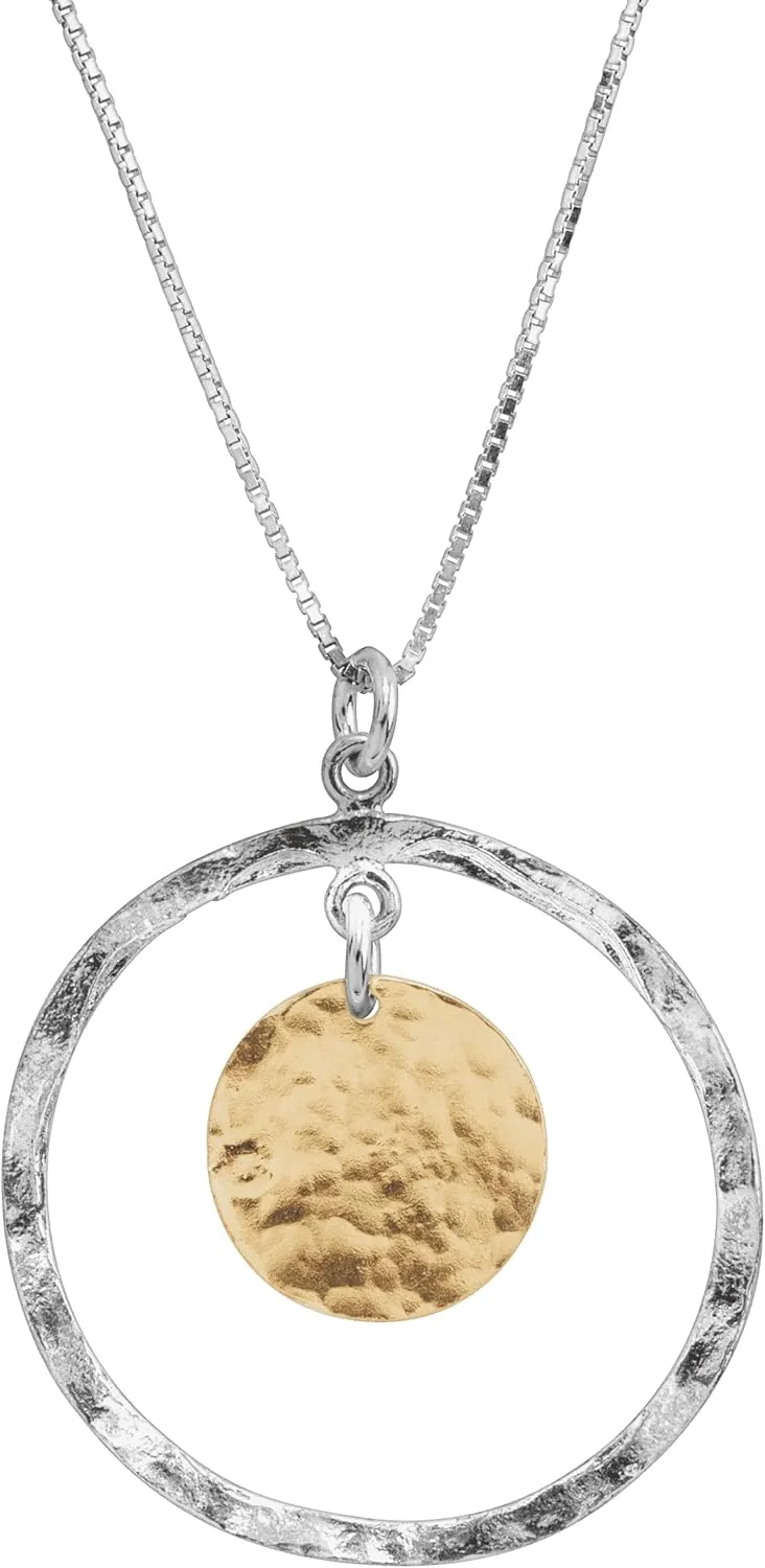 Silpada 'Marbella' Two-Tone Disc Pendant in Sterling Silver with Gold-Plating, 18"   2"
