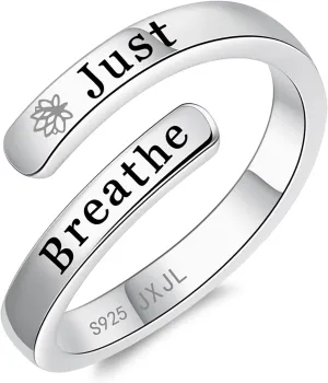 Silver Adjustable Ring Inspirational Jewelry S925 Sterling Wrap Open Ring for Women