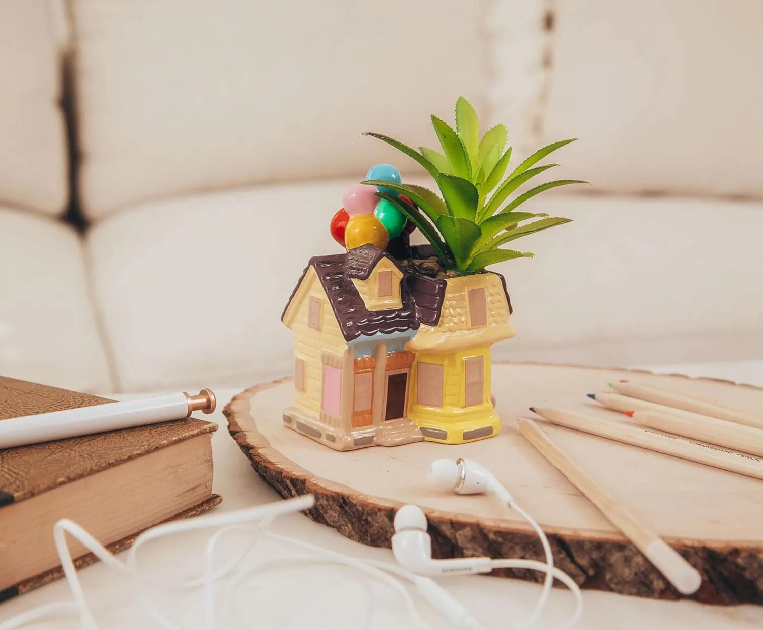 Silver Buffalo Disney and Pixar Up House 5-Inch Ceramic Mini Planter with Artificial Succulent | Small Flower Pot for Crafts, Faux Indoor Plants for Desk Shelf, Cute Home Decor Trinket Tray