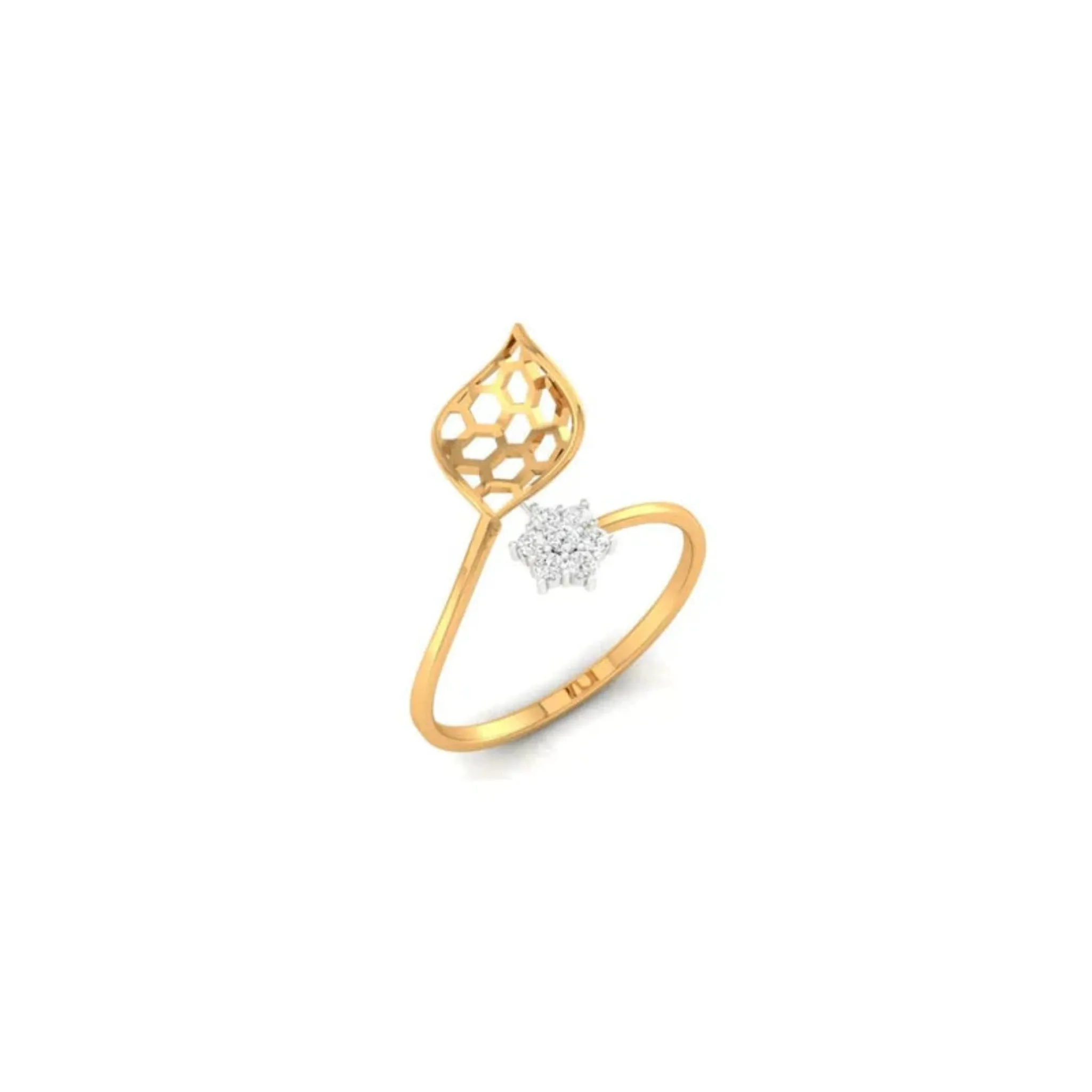 Silver Yellow Gold Adjustable Floral Twist Open Honeycomb Diamond-Accented Ring for Women