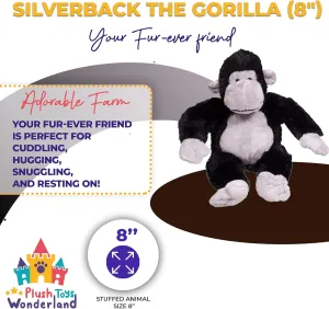 Silverback the Gorilla Stuffed Animal 8 Inch Soft and Cuddly Plush Toy Realistic Ape Plushie for Kids, Toddlers, Boys and Girls Jungle Wildlife Gift for Birthdays & All Occasions