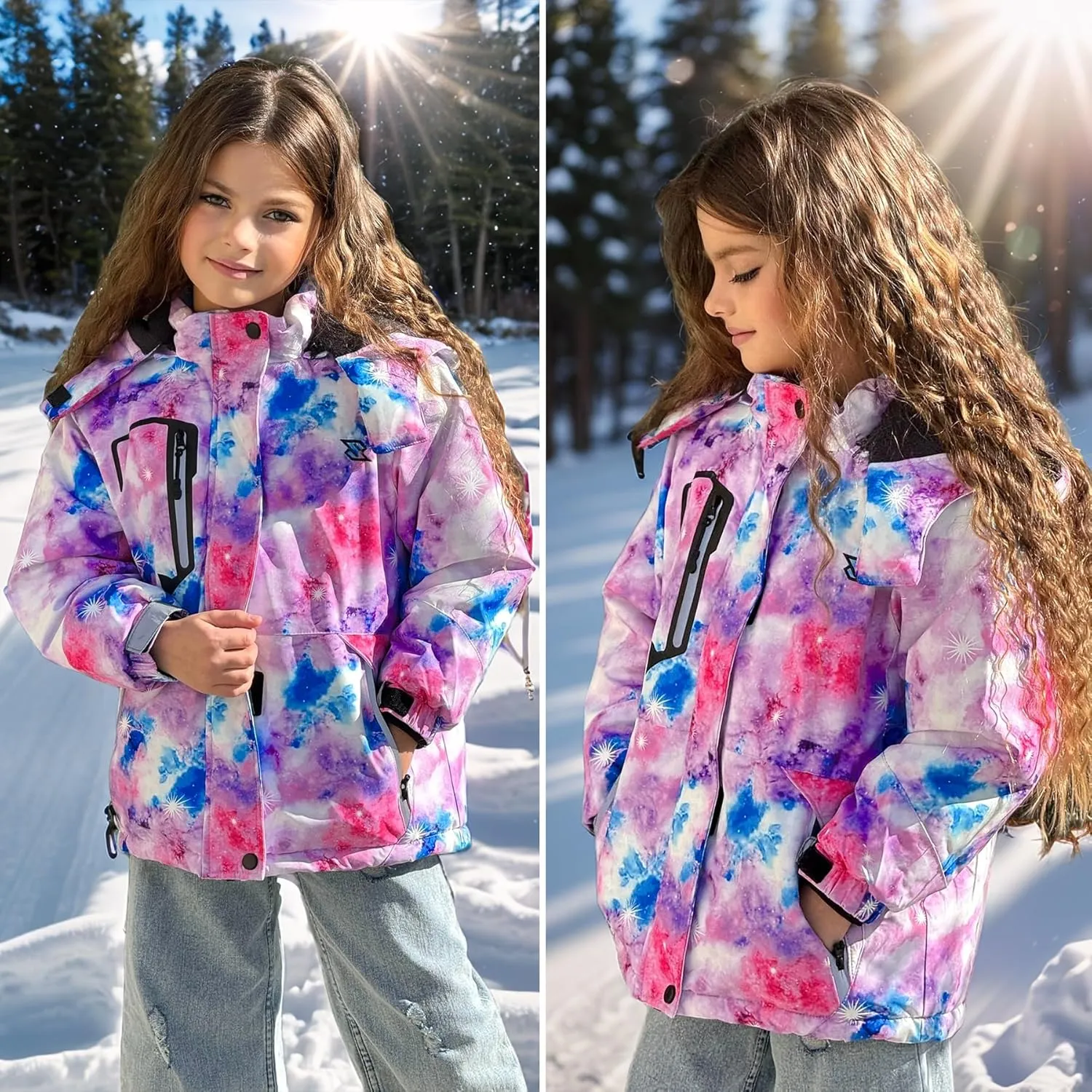 Simplee kids Girls Waterproof Ski Snow Jacket Fleece Raincoat Colorful Winter Coat Warm Hooded