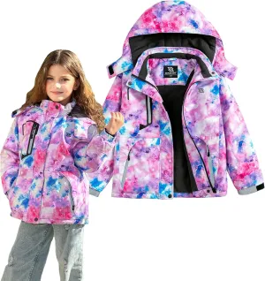Simplee kids Girls Waterproof Ski Snow Jacket Fleece Raincoat Colorful Winter Coat Warm Hooded