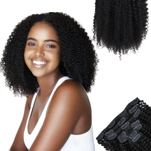 SIYUSI Afro Kinky Curly Clip In Extensions, 4B 4C 100% Brazilian Reamy Human Hair Clip Ins, Invisible & Scalp-Friendly, Natural Black Color, 4.23oz 7pcs (20 Inch)