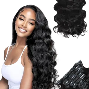 SIYUSI Body Wave Clip In Extensions, Luxurious Thickness, Premium Brazilian Remy Hair Clip Ins, Invisible & Scalp-Friendly, Natural Black Color, 4.23oz, 7Pcs (20 Inch)